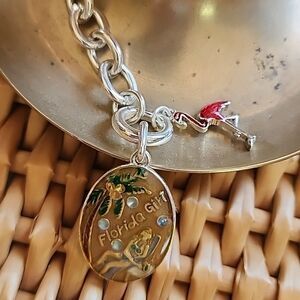 Florida Girl Charm Bracelet With Silver Tone Chain & Toggle Close
